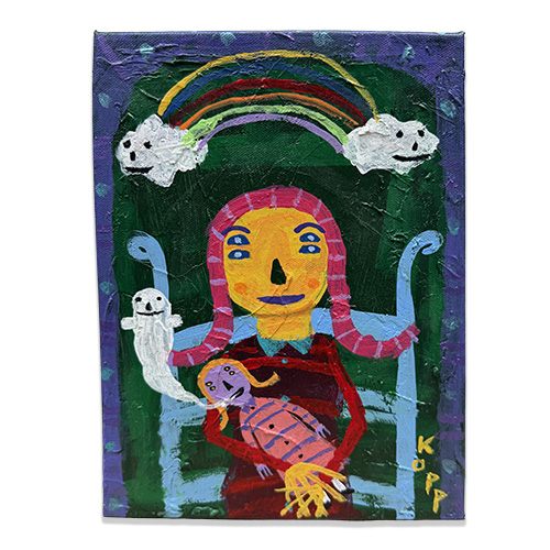 Jim Kopp 9x12 Girl on Blue Chair with Doll and Ghosts WP6545